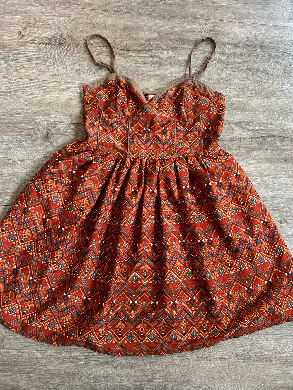 Boho Orange Geo-Print Spaghetti Strap Dress - Brand Unspecified